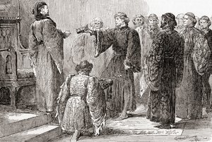 Una scena dal Riccardo II di William Shakespeare, Atto IV, Scena 1, Re Riccardo: Qui, cugino, prendi la corona, da Le Opere di William Shakespeare, pubblicato nel 1896 da Gordon Frederick Browne